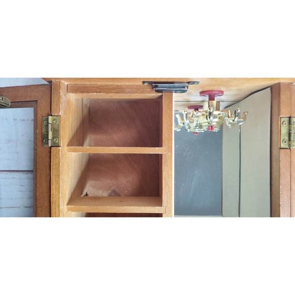 Rare Vintage Wood Jewelry Box Armoire Artistic Design Glass Door Shelves w/Mirro - Picture 7 of 12
